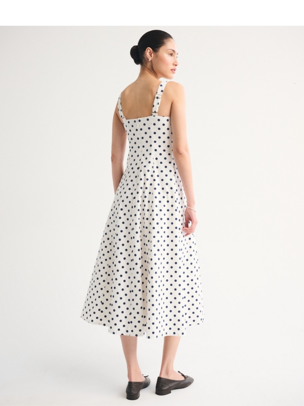 Abercrombie & Fitch White Midi Dress with Navy Polka Dots